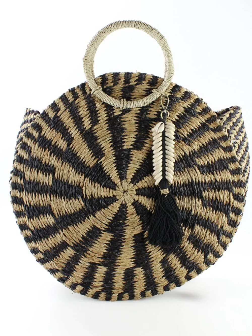 NWT Eco Handcraft Bali Round Grass Beach Tote with Seashell Tassel Charm 16